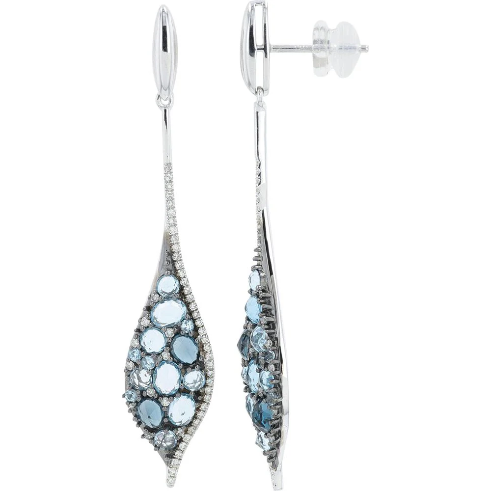 14K White Gold 2.50 Carat Blue Topaz Earrings with 0.35 Carat Diamond Accents - Image 2