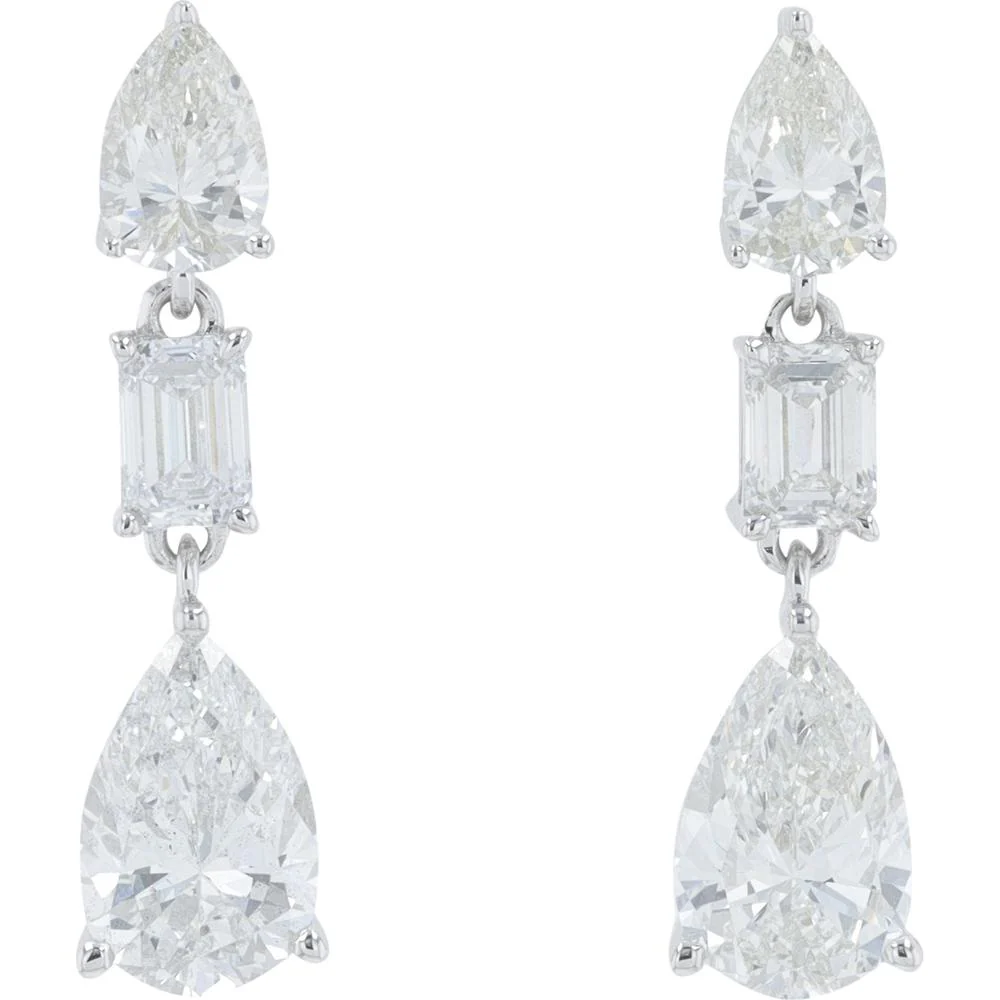 14K White Gold 2.50 Carat Lab Grown Diamond Drop Earrings with Pear and Emerald Cut Diamonds - 2.50 Carat Total Diamond Weight