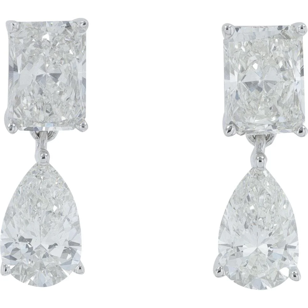 14K White Gold 2.50 Carat Lab Grown Diamond Drop Earrings with Pear and Rectangular Shaped Diamonds