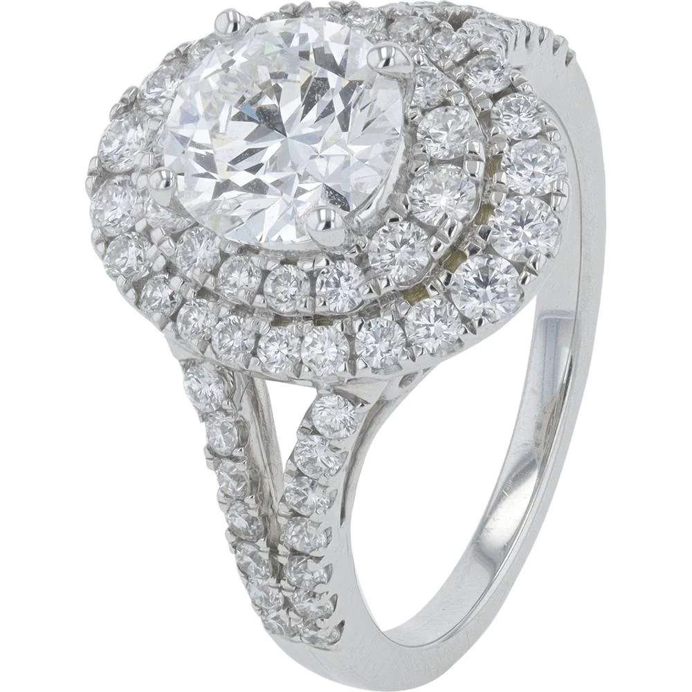14K White Gold 2.50 Carat Lab Grown Diamond Halo Engagement Ring - 1.50 Carat Center Diamond