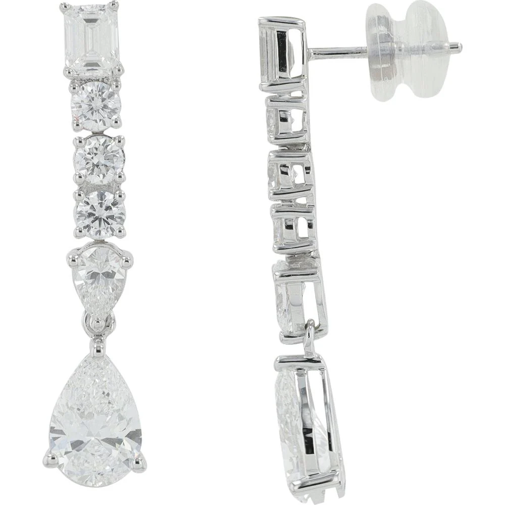 14K White Gold 2.50 Carat Total Weight Lab Grown Diamond Drop Earrings with Emerald, Round, and Pear Cut Stones - Image 2