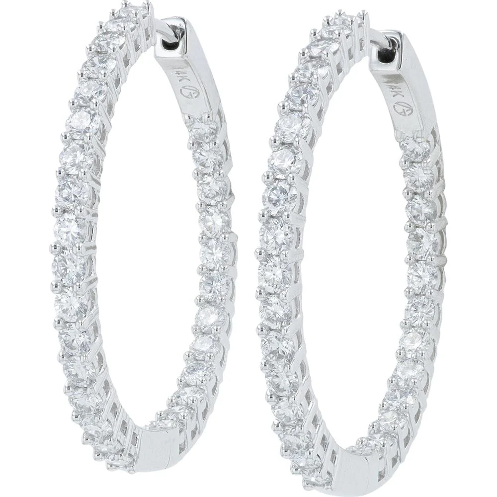 14K White Gold 2.50 Carat Total Weight Lab Grown Diamond Inside - Out Hoops