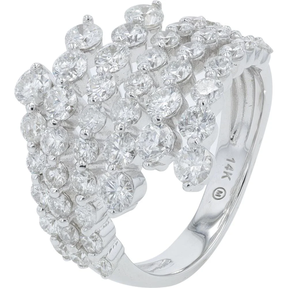 14K White Gold 2.75 Carat Bypass Ring with Prong Set Round Diamonds
