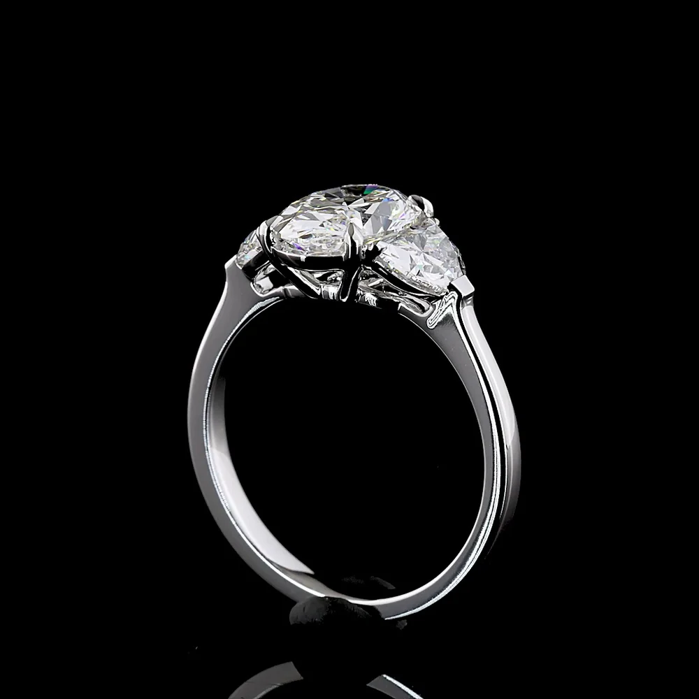 14K White Gold 2.96 Carat Three Stone Ring with Oval and Half-Moon Lab Diamonds E-F VS1 - Covaloro Fine Jewelry - Image 3