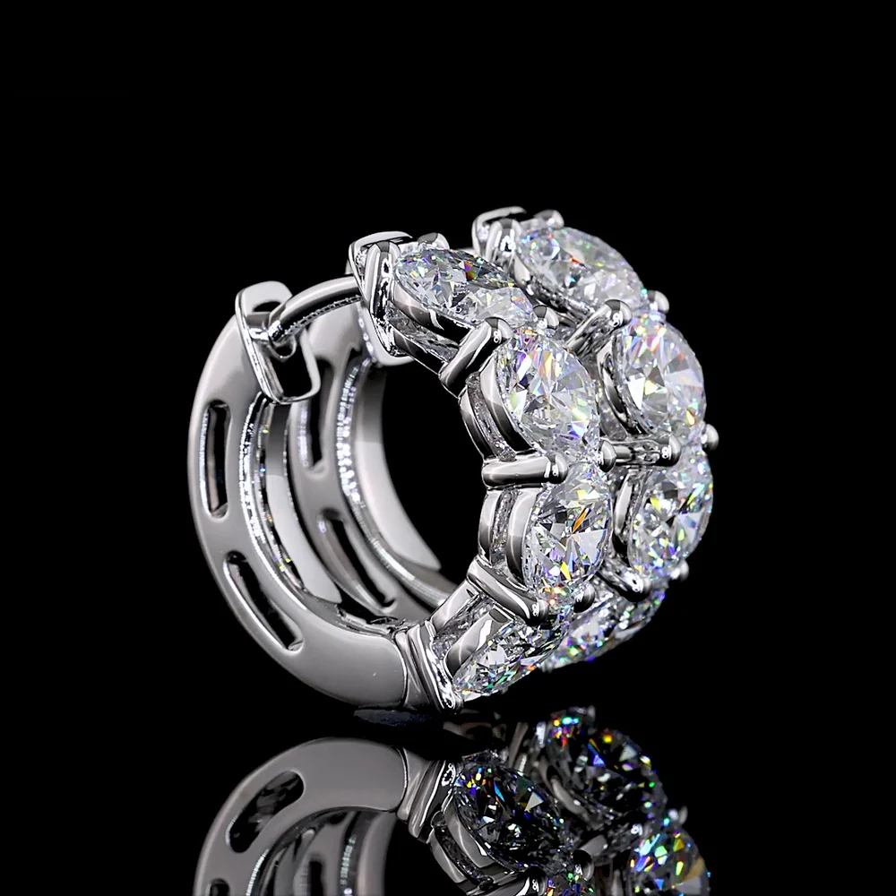 14K White Gold 2.98 Carats Total Weight Round Brilliant Cut Lab Diamond Huggie Earrings - E-F Color VS1 Clarity - Covaloro Fine Jewelry