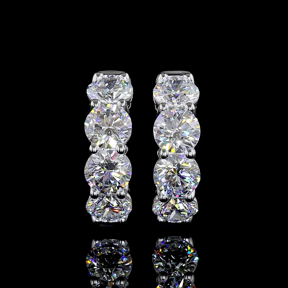14K White Gold 2.98 Carats Total Weight Round Brilliant Cut Lab Diamond Huggie Earrings - E-F Color VS1 Clarity - Covaloro Fine Jewelry - Image 2