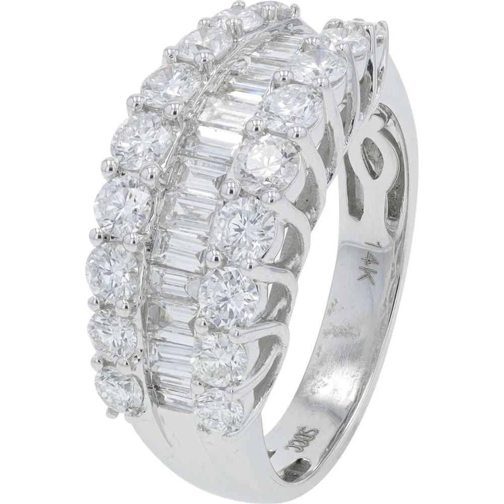 14K White Gold 2 Carat Diamond Band with Round and Baguette Diamonds - 2.00 Carat Total Diamond Weight