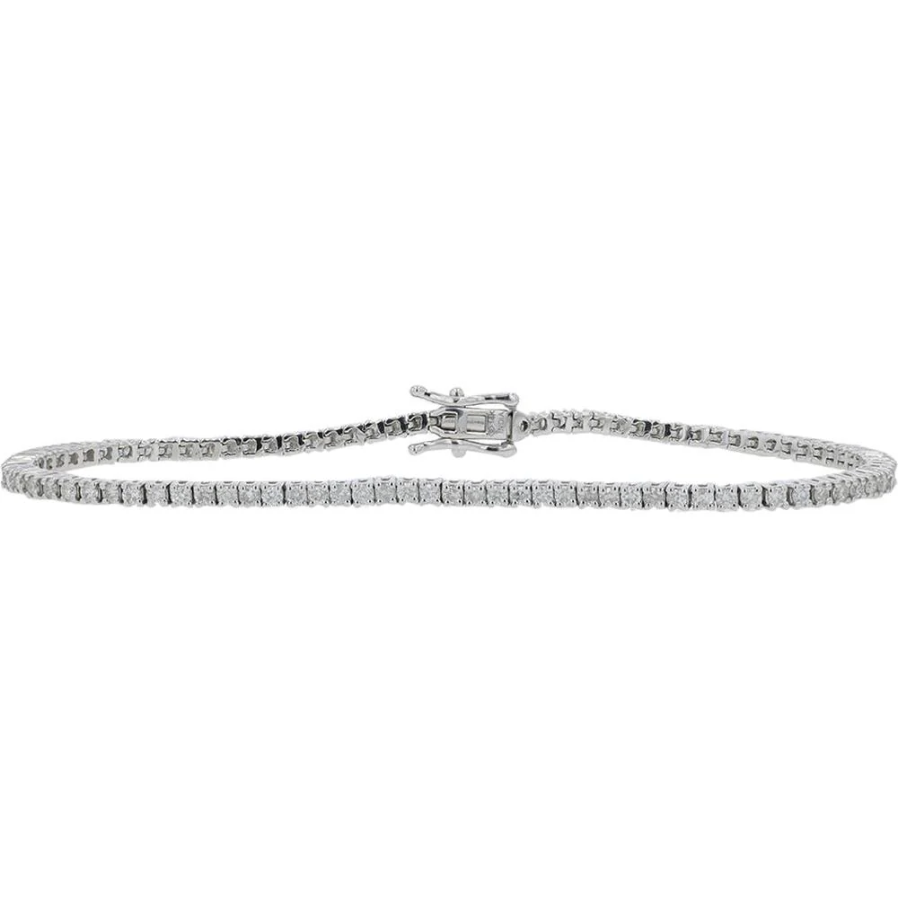 14K White Gold 2 Carat Diamond Tennis Bracelet with Prong Set Round Diamonds - 2.00 Carat Total Diamond Weight