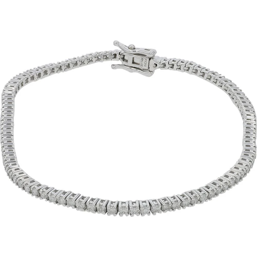 14K White Gold 2 Carat Diamond Tennis Bracelet with Prong Set Round Diamonds - 2.00 Carat Total Diamond Weight - Image 2