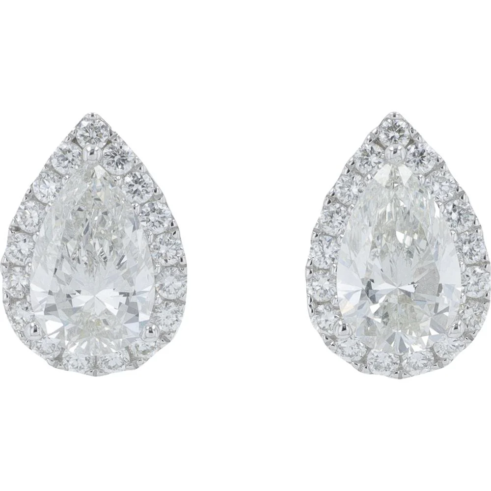 14K White Gold 2 Carat Lab Grown Diamond Pear Stud Earrings - 2.00 Carat Total Diamond Weight