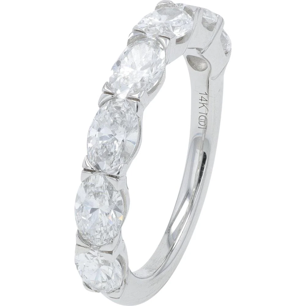 14K White Gold 2 Carat Lab Grown Oval Diamond Band - 2.00 Carat Total Diamond Weight