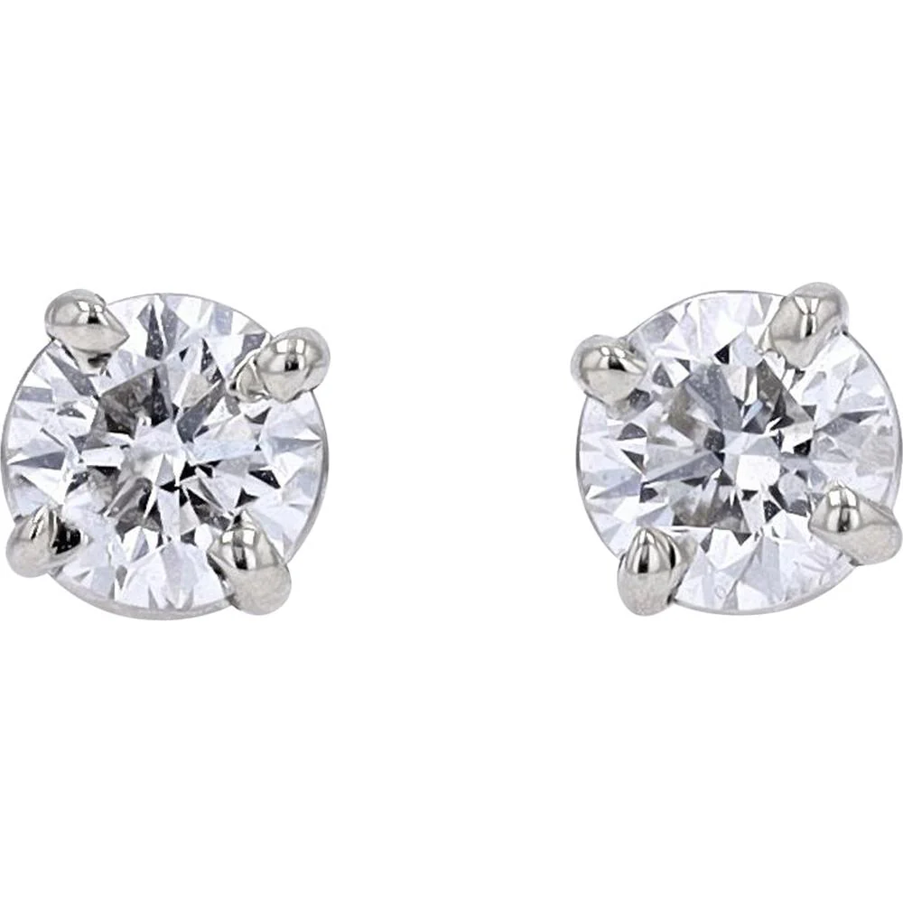 14K White Gold 2 Carat Round Cut Diamond Stud Earrings with Screw Backs - 2.00 Carat Total Diamond Weight