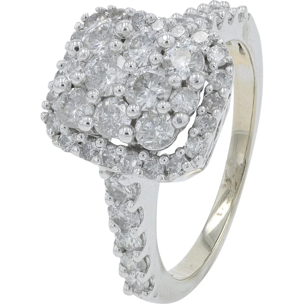 14K White Gold 2 Carat Total Weight Diamond Bridal Ring with Halo and Double Row Band - Image 2
