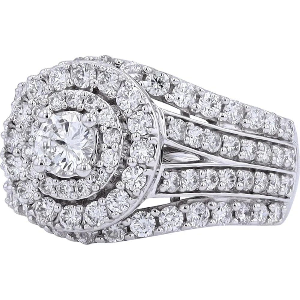 14K White Gold 2 Carat Total Weight Diamond Halo Engagement Ring with Split Shank - 2.00 Carat Total Diamond Weight - Image 2