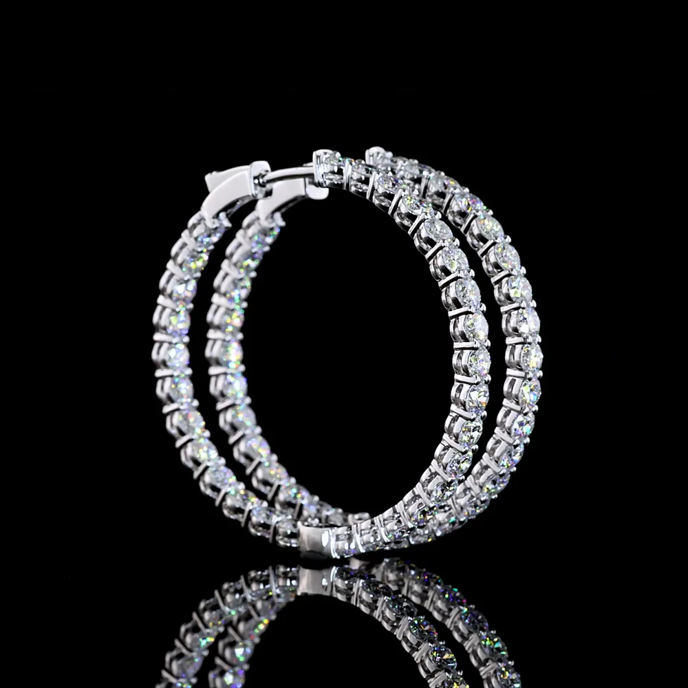 14K White Gold 2-Inch Large Hoop Earrings with 58 Prong Set Round Lab Diamonds - 5.21 Carat Total Diamond Weight - Covaloro Fine Jewelry