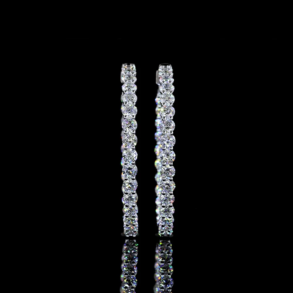 14K White Gold 2-Inch Large Hoop Earrings with 58 Prong Set Round Lab Diamonds - 5.21 Carat Total Diamond Weight - Covaloro Fine Jewelry - Image 2