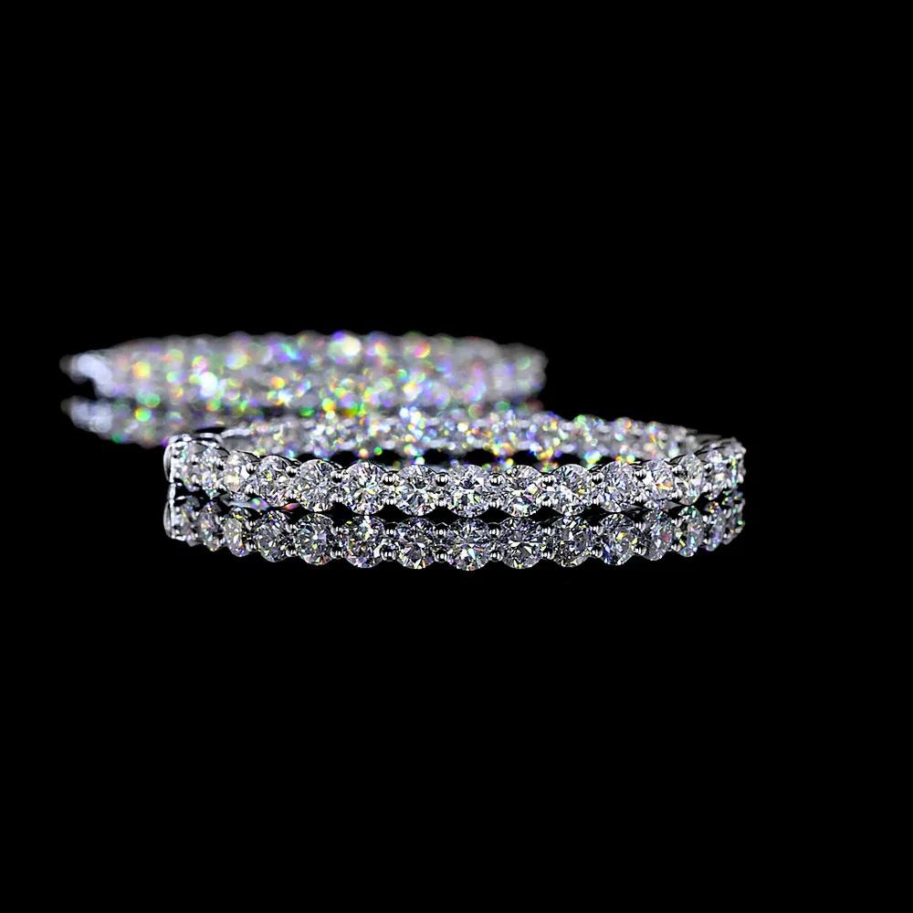 14K White Gold 2-Inch Large Hoop Earrings with 58 Prong Set Round Lab Diamonds - 5.21 Carat Total Diamond Weight - Covaloro Fine Jewelry - Image 4