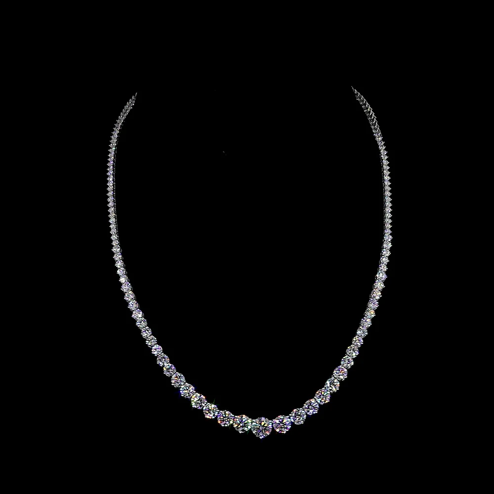 14K White Gold 20.41 Carats Graduated Riviera Necklace with Prong-Set Round Lab Diamonds including 1.57 Carats Center Stone - Covaloro Fine Jewelry