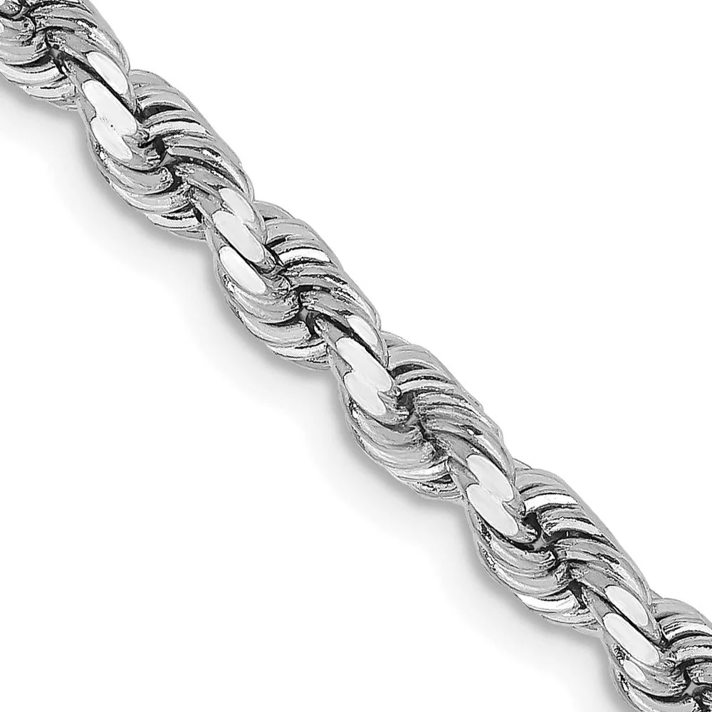 14K White Gold 20" Diamond-Cut Rope Chain Necklace - 3.75mm Width by Oro Pregiato