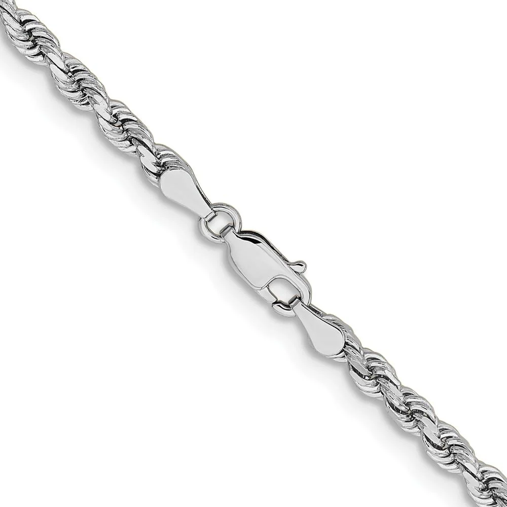 14K White Gold 20" Diamond-Cut Rope Chain Necklace - 3.75mm Width by Oro Pregiato - Image 3