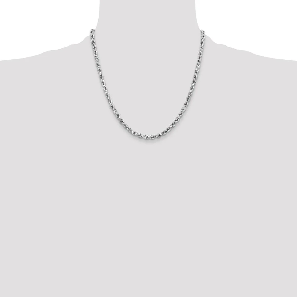 14K White Gold 20" Diamond-Cut Rope Chain Necklace - 3.75mm Width by Oro Pregiato - Image 4