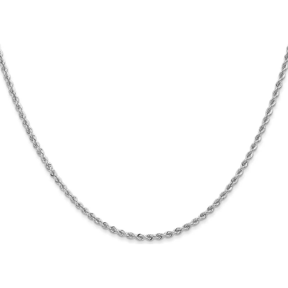 14K White Gold 20" Regular Rope Chain Necklace with Lobster Clasp - 2mm Width by Oro Pregiato - Image 2