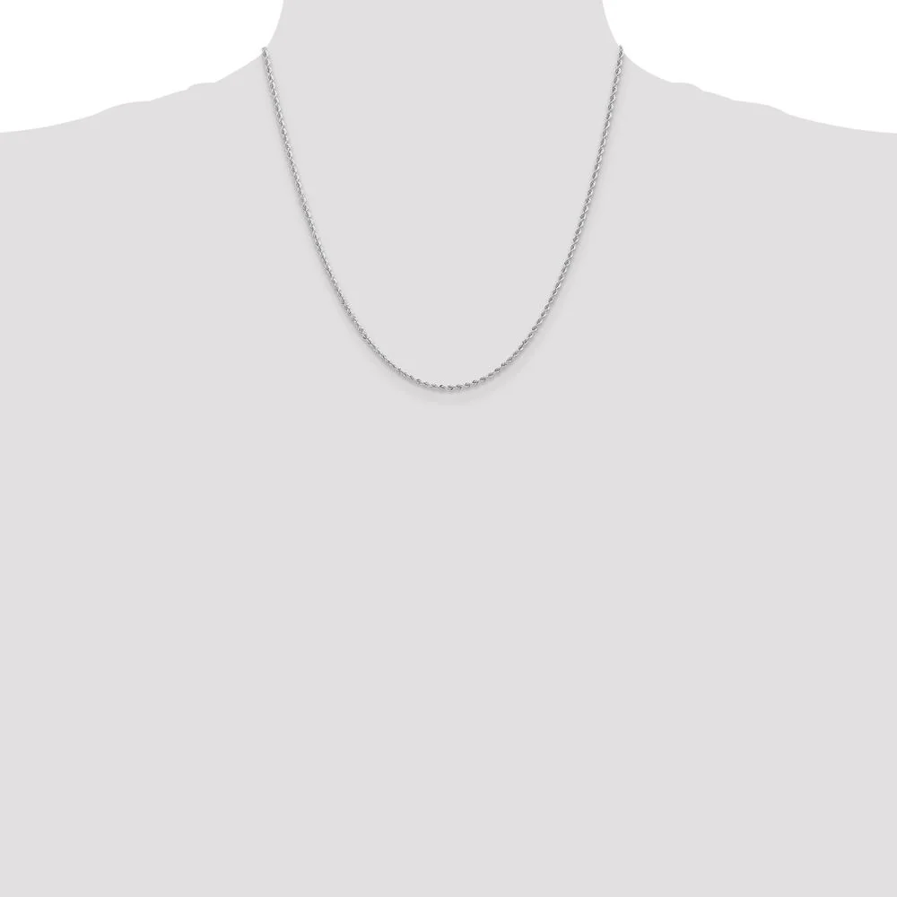 14K White Gold 20" Regular Rope Chain Necklace with Lobster Clasp - 2mm Width by Oro Pregiato - Image 4