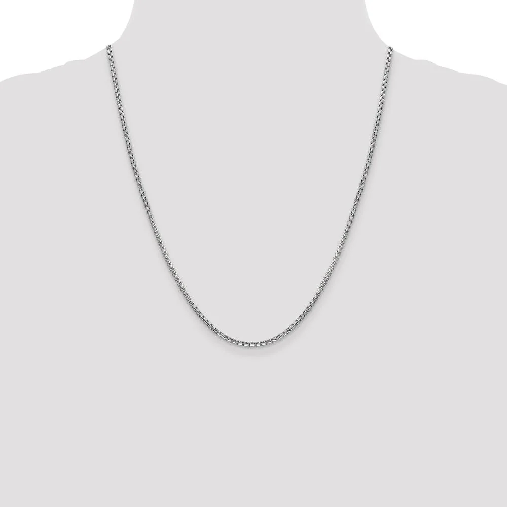 14K White Gold 22" 2.45mm Semi-Solid Round Box Chain with Lobster Clasp by IBGoodman - Image 4