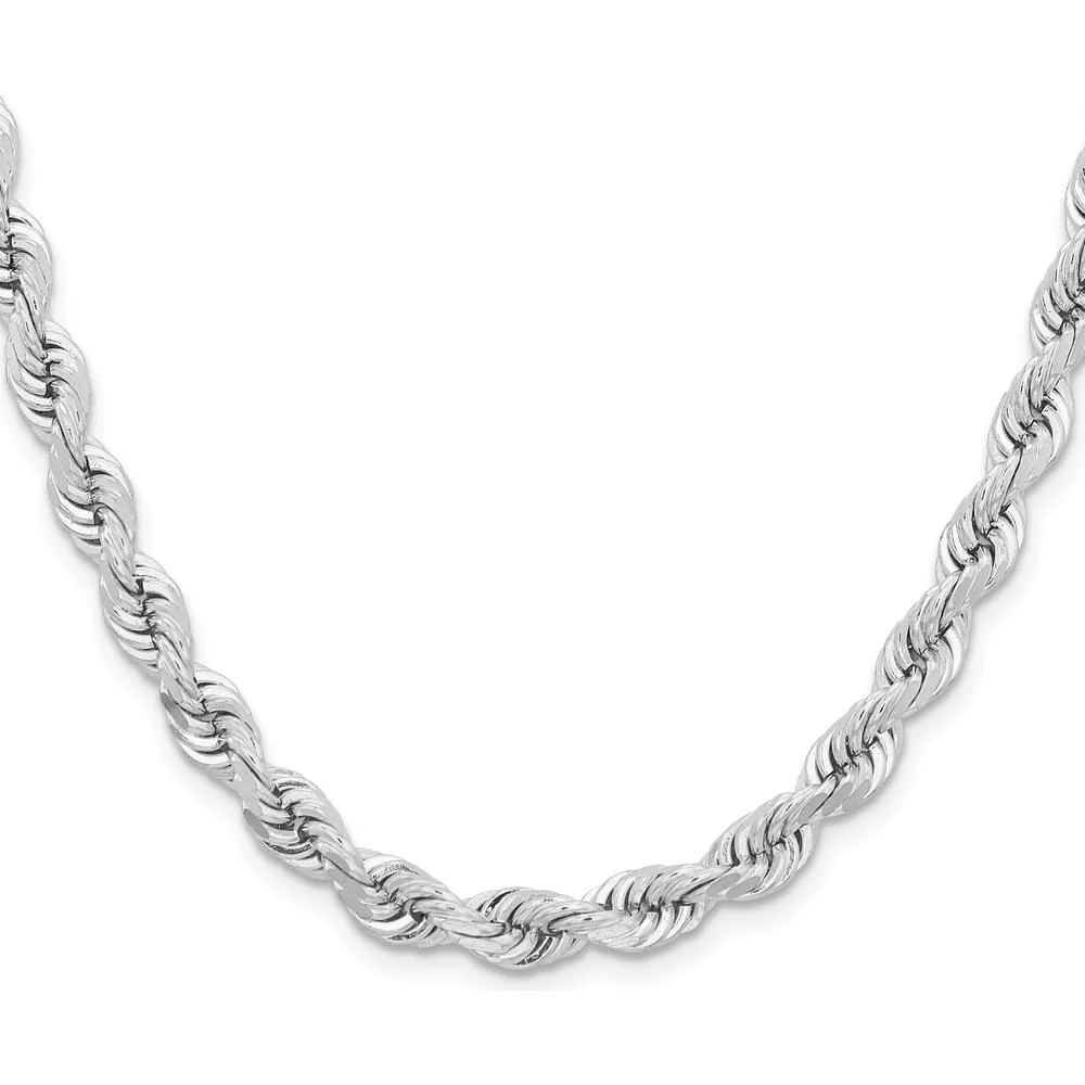 14K White Gold 24" Diamond-Cut Rope Chain with Fancy Lobster Clasp by Oro Pregiato - Image 2