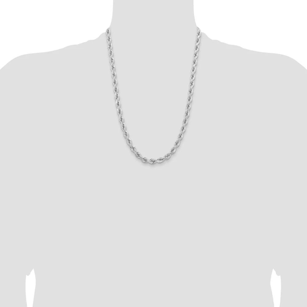 14K White Gold 24" Diamond-Cut Rope Chain with Fancy Lobster Clasp by Oro Pregiato - Image 4