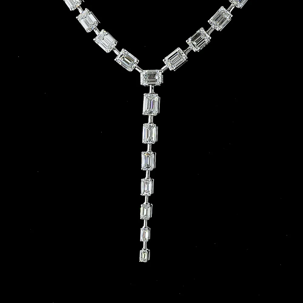 14K White Gold 25.03 Carat Lab Diamond Lariat Necklace with Emerald Cut E-F VS Stones - 54 Total Diamonds - Covaloro Fine Jewelry - Image 2