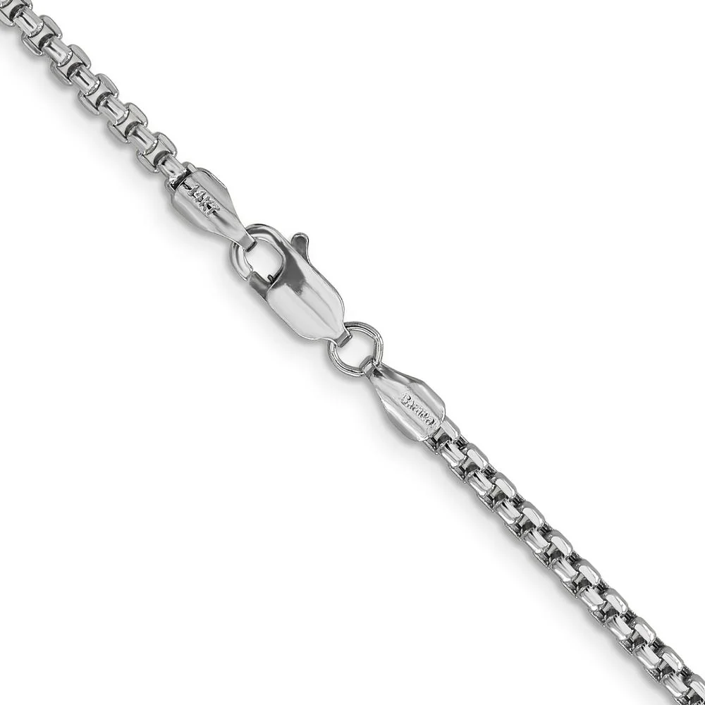 14K White Gold 26" 2.45mm Semi-Solid Round Box Chain with Lobster Clasp by IBGoodman - Image 3