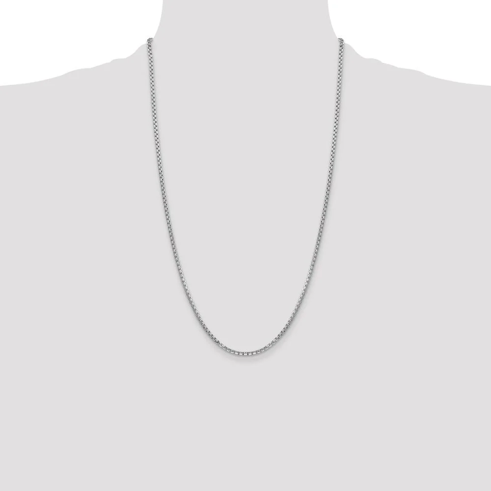 14K White Gold 26" 2.45mm Semi-Solid Round Box Chain with Lobster Clasp by IBGoodman - Image 4