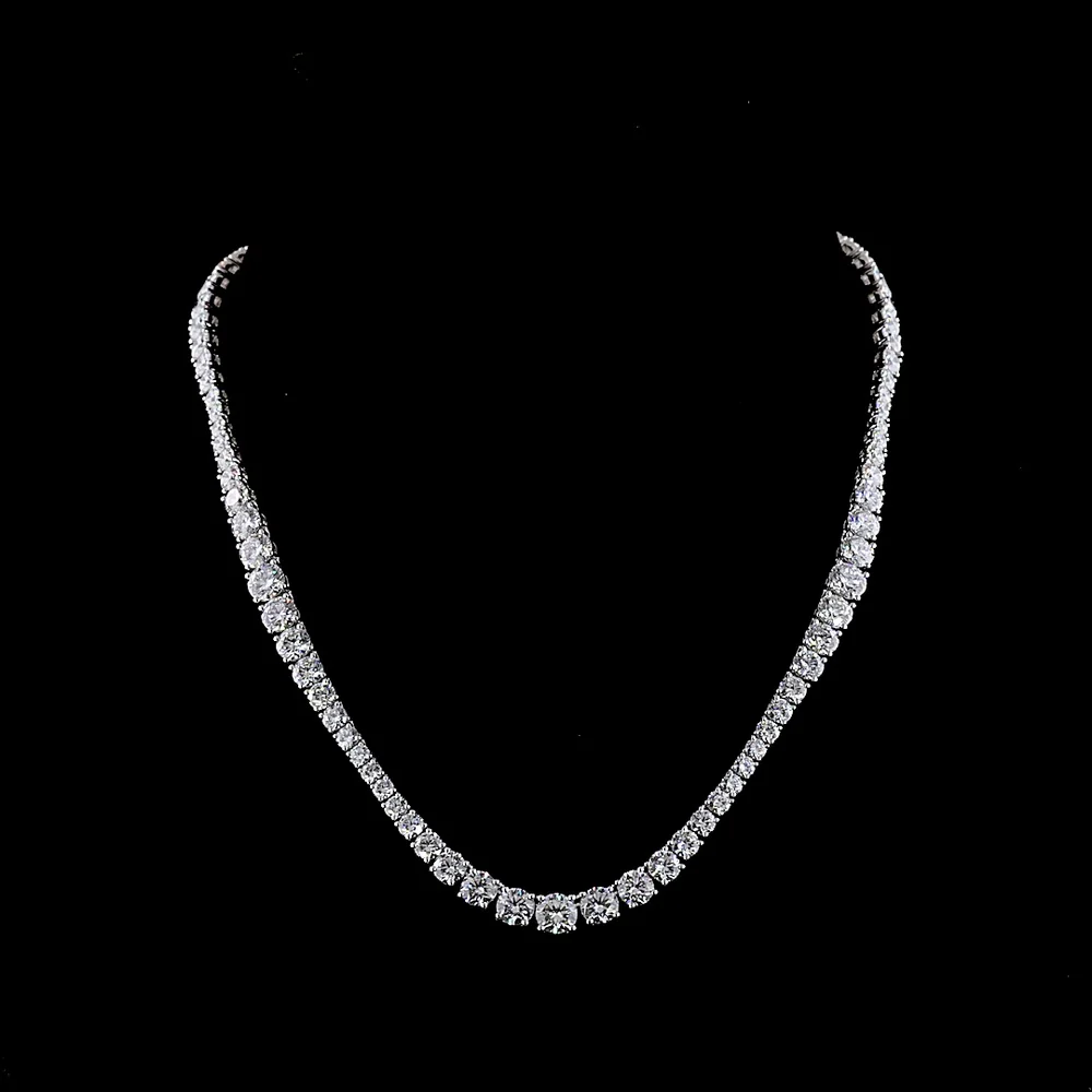 14K White Gold 26.35 Carat Graduated Riviera Necklace with 99 Prong-Set Round Lab Diamonds - E-F Color VS1 Clarity - Covaloro Fine Jewelry