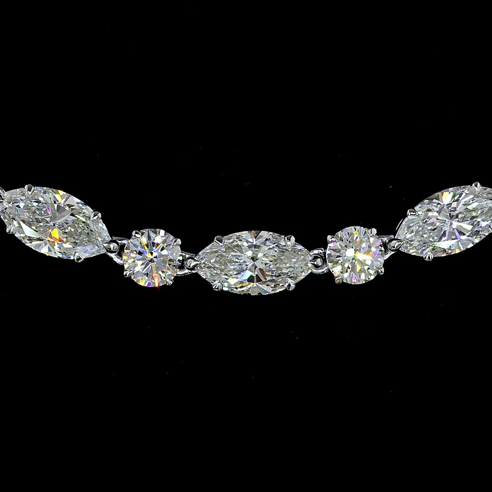 14K White Gold 26.67 Carat Tennis Necklace with Alternating Marquise and Round Lab-Grown Diamonds - E-F VS Clarity, East-West Set - Covaloro Fine Jewelry - Image 2
