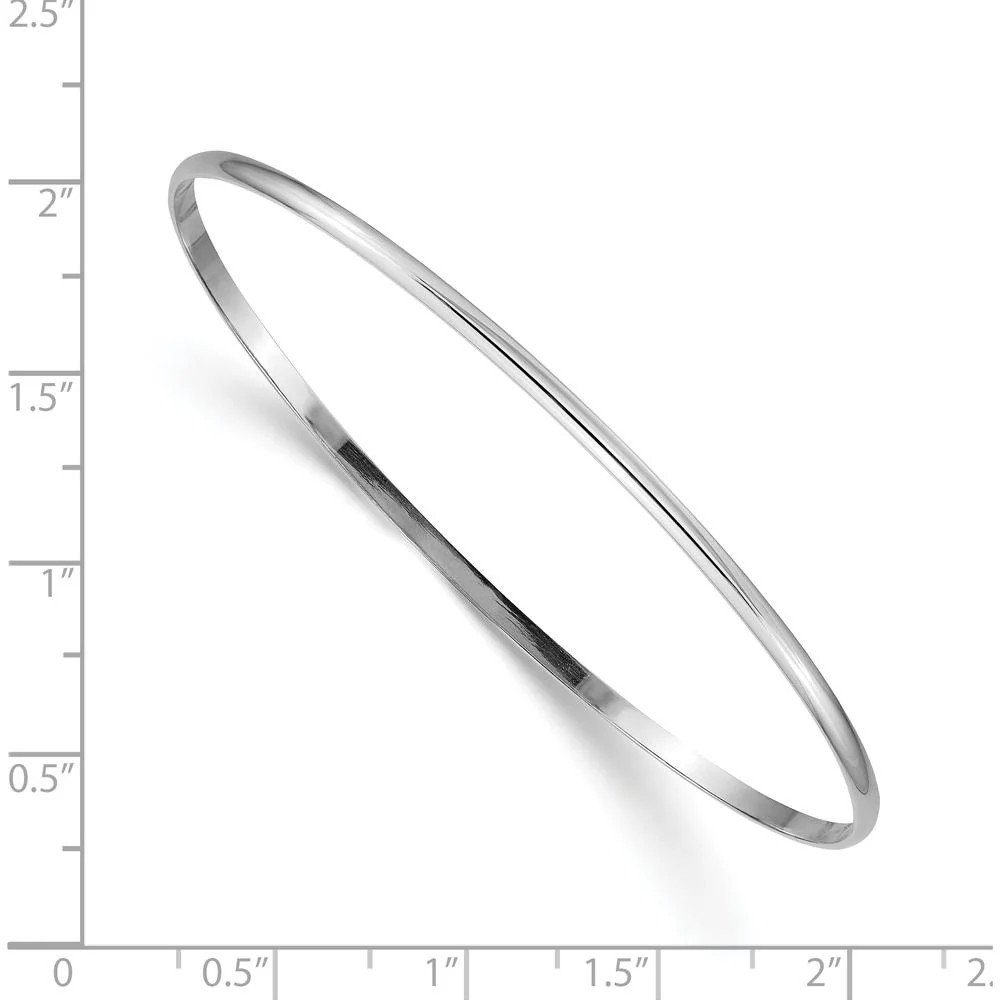 14K White Gold 2mm Solid Polished Half-Round Slip-On Bangle Bracelet by Oro Pregiato - Image 3
