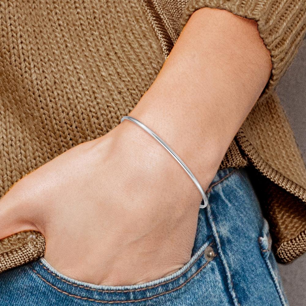 14K White Gold 2mm Solid Polished Half-Round Slip-On Bangle Bracelet by Oro Pregiato - Image 4