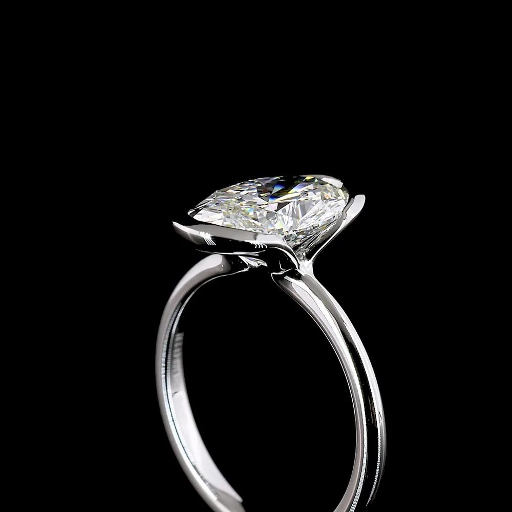 14K White Gold 3.02 Carat Oval Cut Half Bezel Set Lab Diamond Solitaire Ring - E-F Color VVS2 Clarity IGI Certified - Covaloro Fine Jewelry - Image 3