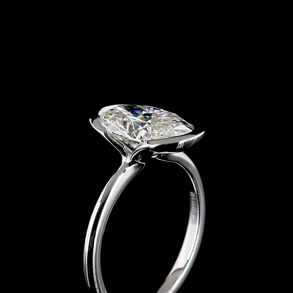 14K White Gold 3.02 Carat Oval Cut Half Bezel Set Lab Diamond Solitaire Ring - E-F Color VVS2 Clarity IGI Certified - Covaloro Fine Jewelry - Image 4