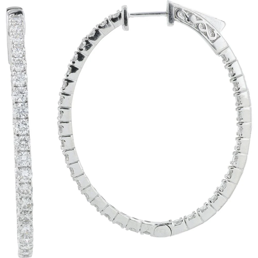 14K White Gold 3.03 Carat Diamond Inside - Out Hoop Earrings - 3.03 Carat Total Diamond Weight - Image 2