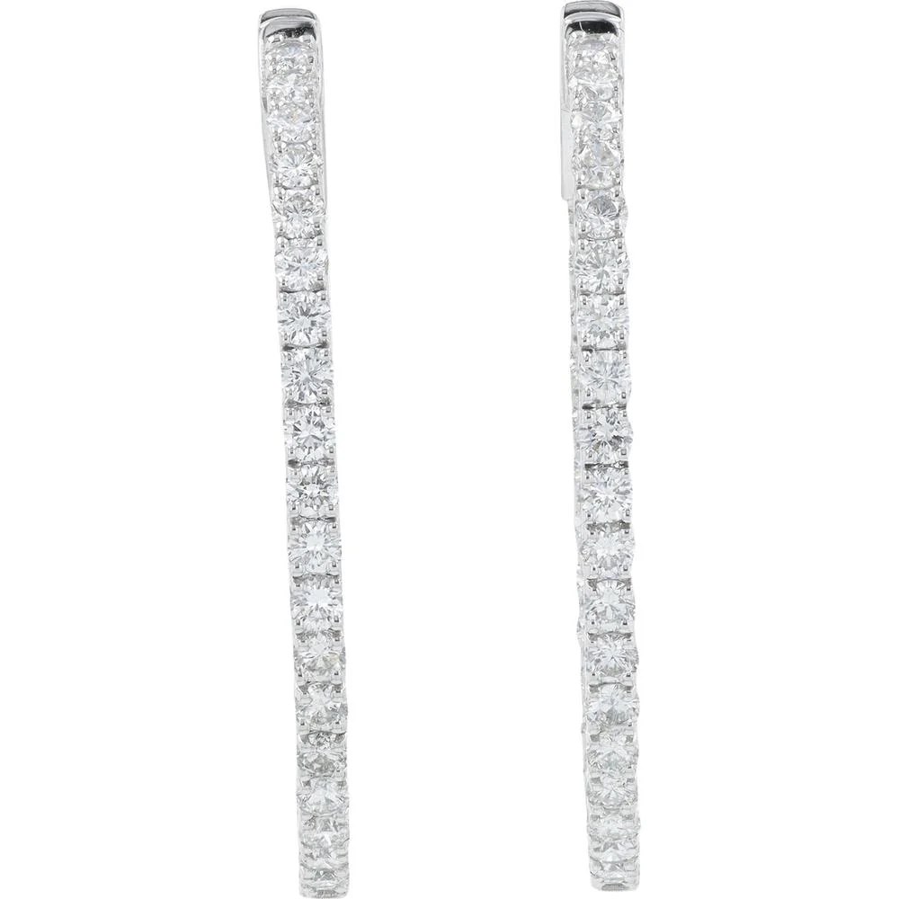 14K White Gold 3.03 Carat Diamond Inside - Out Hoop Earrings - 3.03 Carat Total Diamond Weight - Image 3