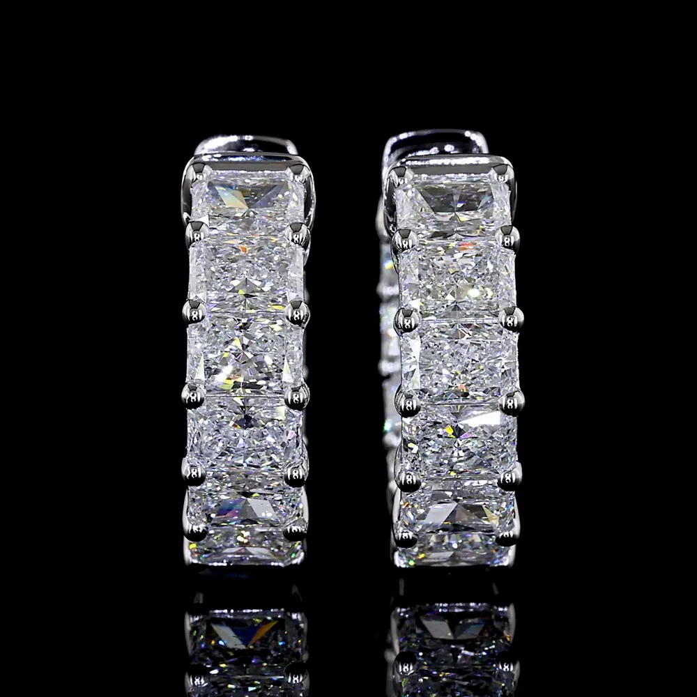 14K White Gold 3.03 Carat Radiant Cut Lab Diamond Huggie Earrings - 20 Stones, E-F Color, VS Clarity, Prong Set - Covaloro Fine Jewelry - Image 2