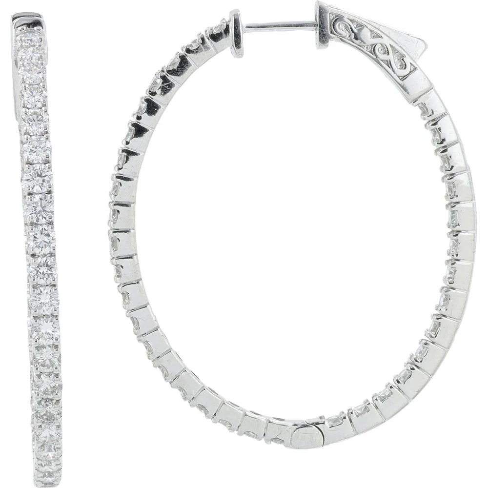 14K White Gold 3.13 Carat Diamond Inside - Out Hoop Earrings - 3.13 Carat Total Diamond Weight - Image 2