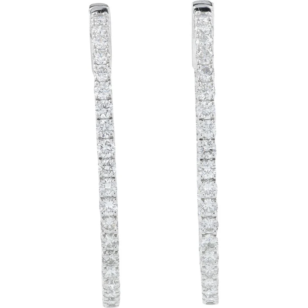 14K White Gold 3.13 Carat Diamond Inside - Out Hoop Earrings - 3.13 Carat Total Diamond Weight - Image 3