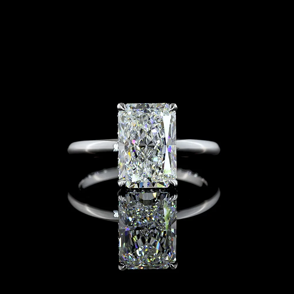 14K White Gold 3.18 Carats Radiant Cut Lab Diamond Hidden Halo Ring with E VVS2 Center Stone and IGI Certification - Covaloro Fine Jewelry
