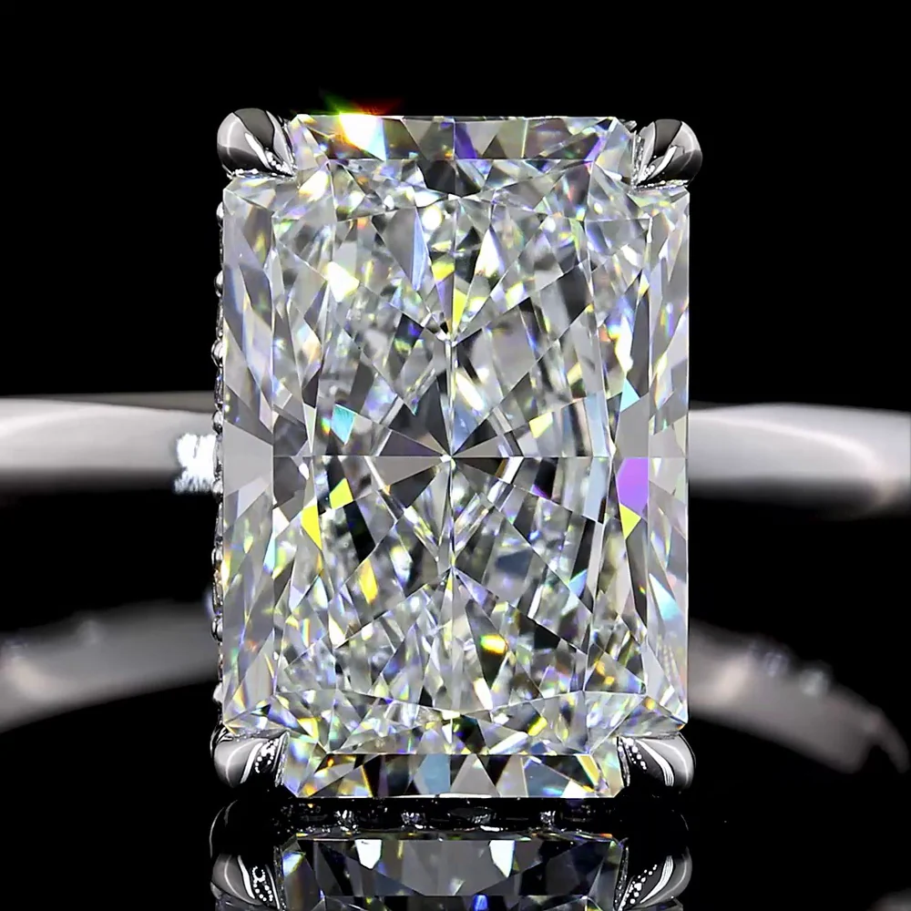 14K White Gold 3.18 Carats Radiant Cut Lab Diamond Hidden Halo Ring with E VVS2 Center Stone and IGI Certification - Covaloro Fine Jewelry - Image 2