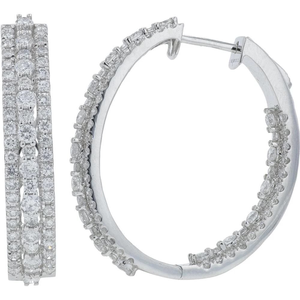 14K White Gold 3.19 Carat Total Diamond Inside - Out Hoop Earrings - 1.595 Carat Each Earring - Image 2