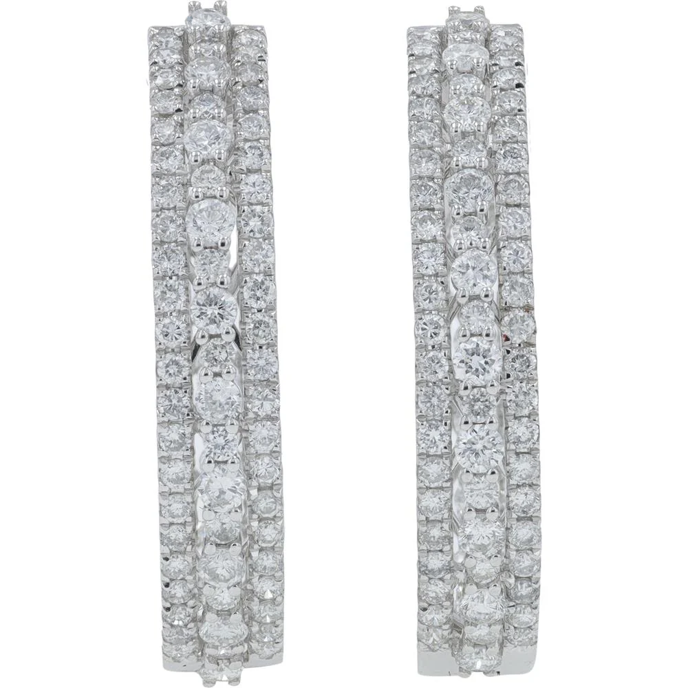 14K White Gold 3.19 Carat Total Diamond Inside - Out Hoop Earrings - 1.595 Carat Each Earring - Image 3