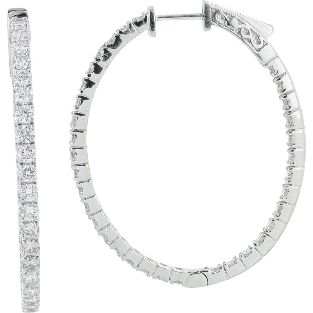14K White Gold 3.29 Carat Diamond Inside - Out Hoop Earrings - Prong Set Round Diamonds - Image 2