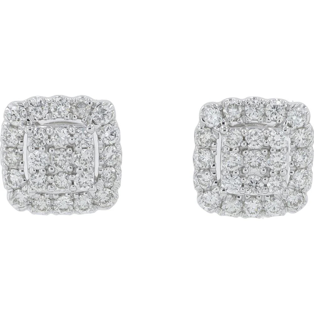 14K White Gold 3/4 Carat Diamond Square Halo Earring & Pendant Set - 0.75 Carat Total Diamond Weight - Image 2